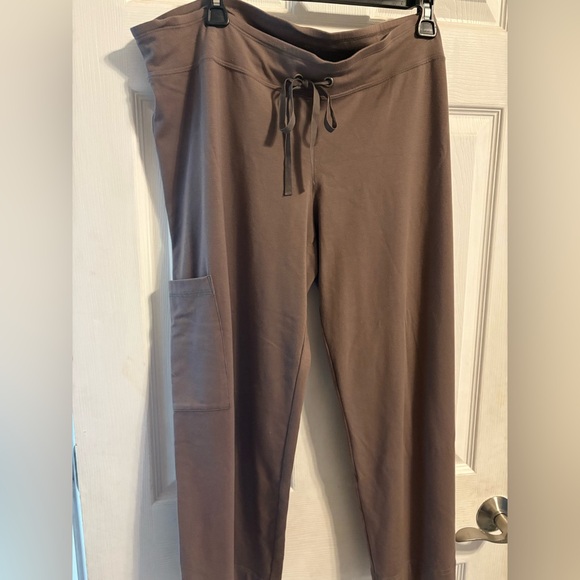 Eileen Fisher Capri Lounge Pants Cotton Drawstring Brown Soft Size Large - Picture 1 of 11